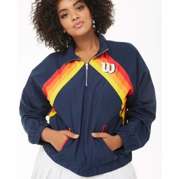 Forever 21 Jackets & Blazers - forever 21 x wilson blue 1/2 zip pullover windbreaker jacket plus 2x